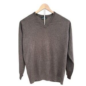 Rodd & Gunn Mens 2XL V-Neck Sweater Wool Cashmere Brown Dog Logo Long Sleeve